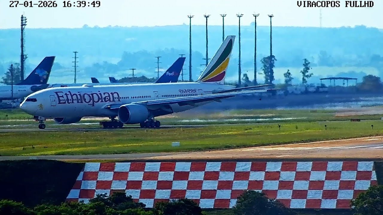 AVIÃO DA ETHIOPIAN AIRLINES É DESVIADO PARA VIRACOPOS DEVIDO A TEMPO RUIM EM GUARULHOS SÃO PAULO 