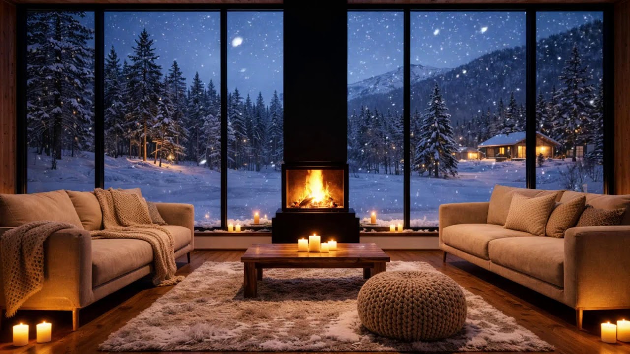LIVE Winter Night Fireplace 🔥 Snowfall Ambience for Deep Focus & Calm