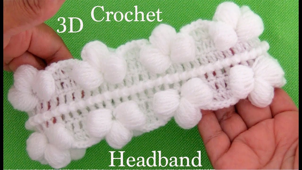 Diadema a Crochet tréboles 3D en punto puff tejido tallermanualperu