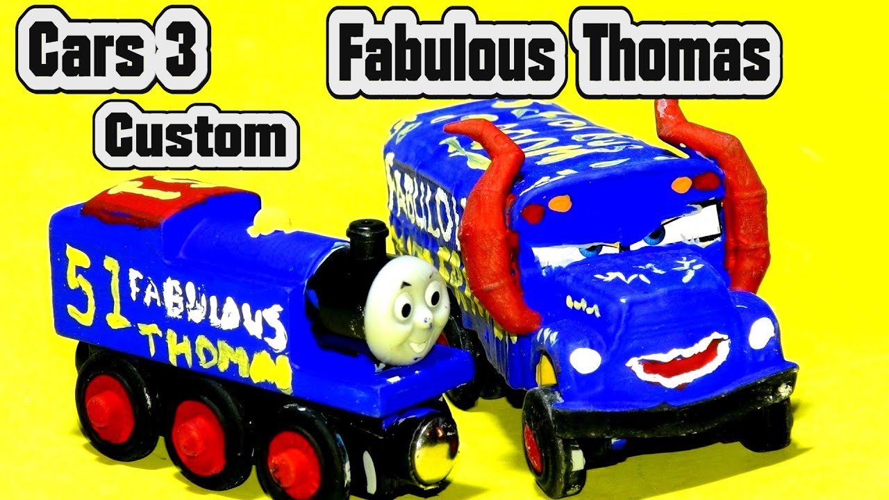 Pixar Cars 3 Fabulous Thomas Custom with Miss Fritter Primer Lightning McQueen and Jackson Storm