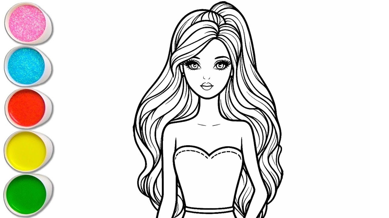 Cute Barbie Girl Drawing for kids, Painting & Coloring for kids, Toddlers | Let's Draw Together