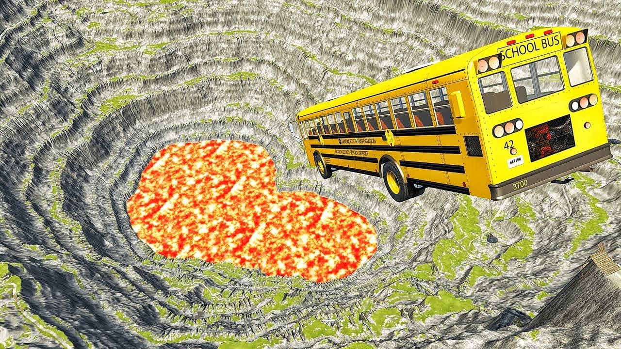 School BusFire Truck and Cars vs Giant Lava Pit – BeamNG.drive  #beamng