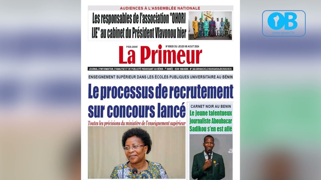 OPEN BENIN TV_ UNE DES JOURNAUX DU JEUDI 08 AO&Ucirc;T 2024