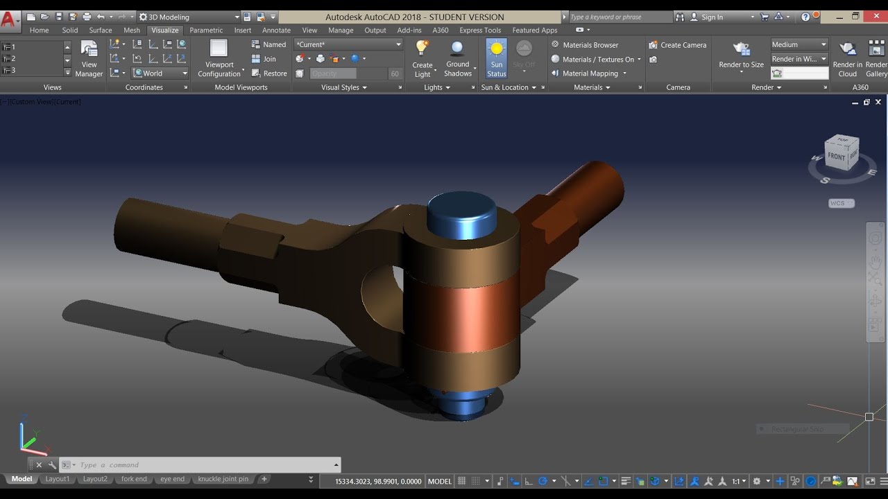 Knuckle Joint in AutoCAD 2018 (Mechanical Drawing)