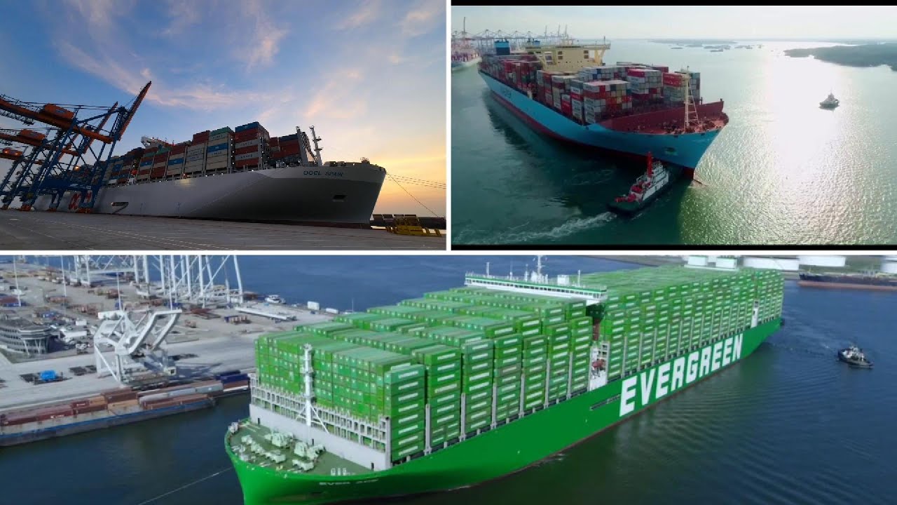 Big Container Ship, OOCL SPAIN, MAERSK MARGRETHE, EVERGREEN ACE.