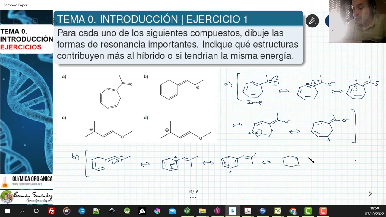 TEMA 0. INTRODUCCIÓN QUÍMICA ORGÁNICA |  PROBLEMA 1. DIBUJAR ESTRUCTURAS RESONANTES INDICANDO