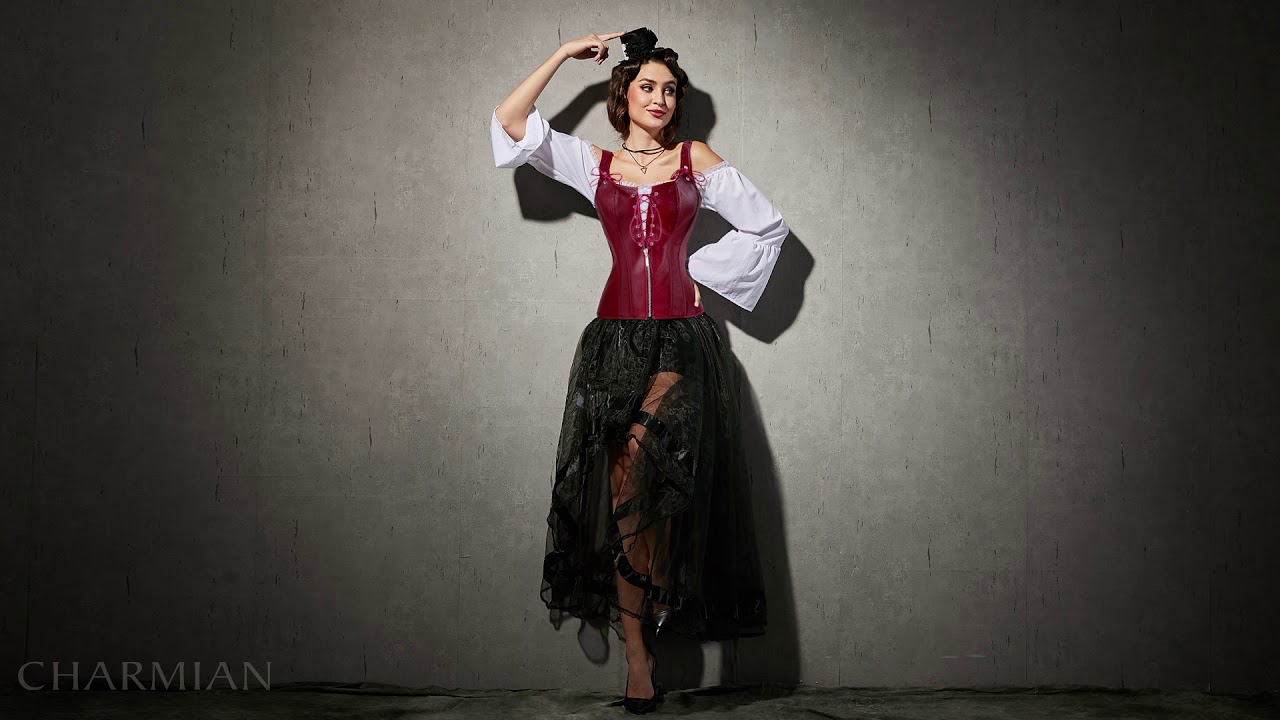 Charmian Women's Renaissance Lace Up Vintage Boned Bustier Corset with Garters