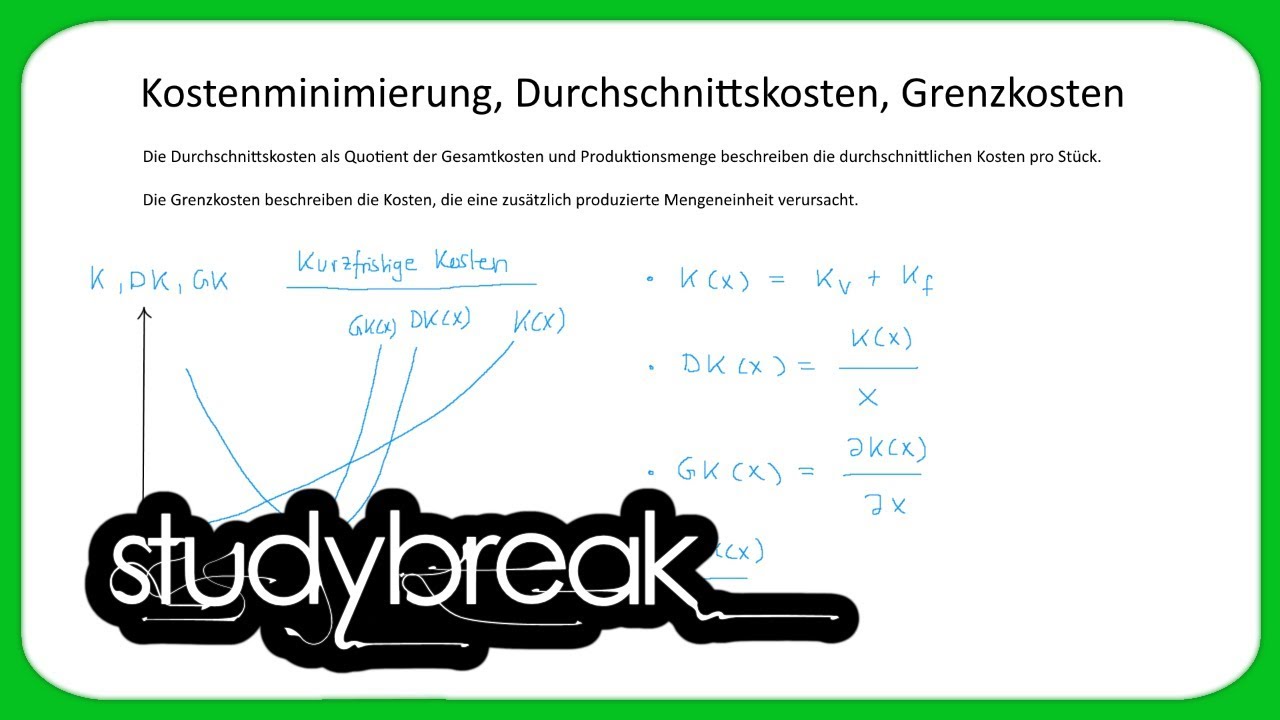 Kostenminimierung, Durchschnittskosten, Grenzkosten | Volkswirtschaftslehre