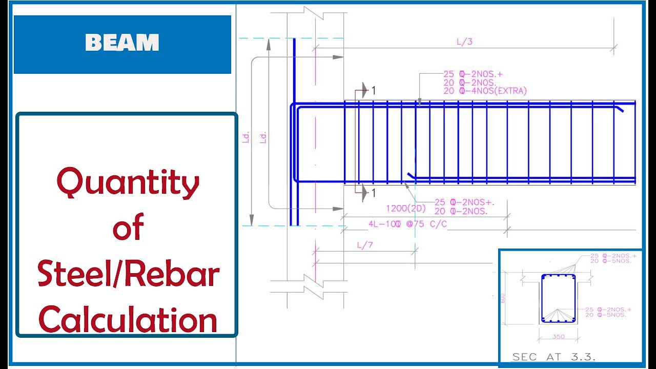 Quantity of Steel Rebar Calculation in Beam