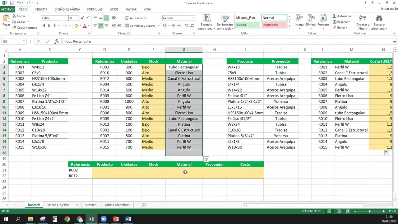 Costos y Presupuesto - Ejercios de Excel