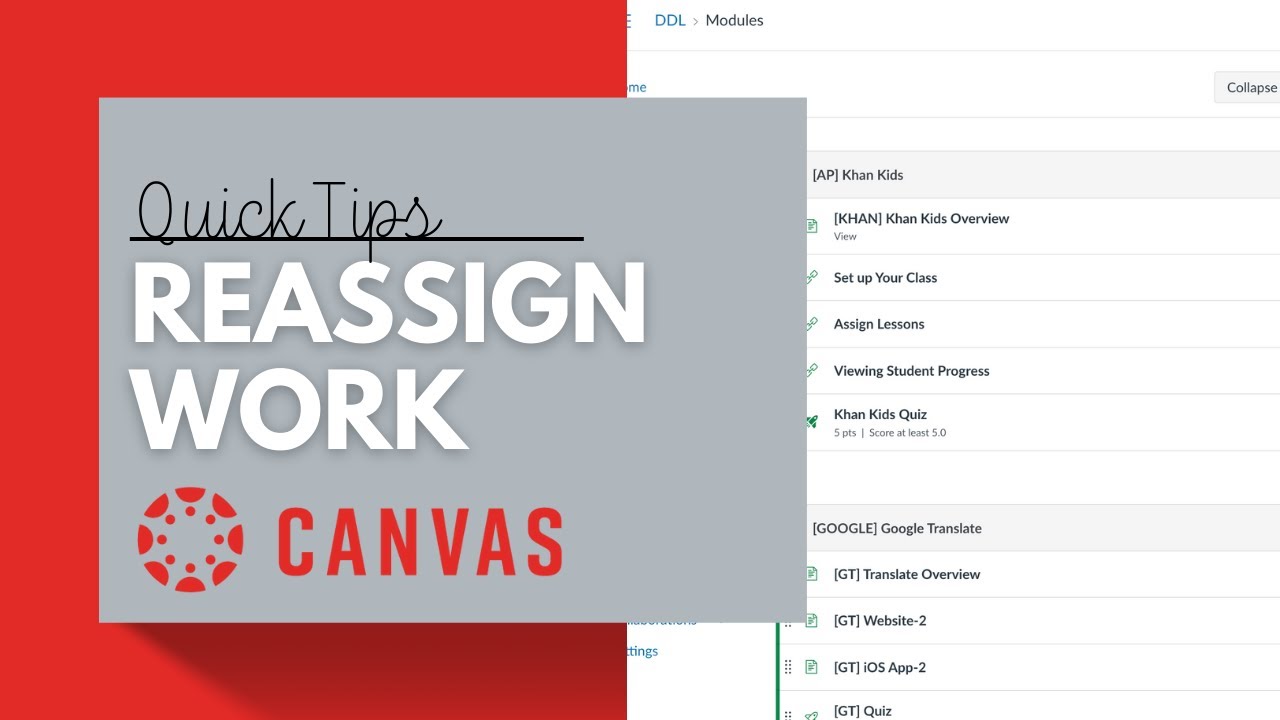 Переназначьте работу учащимся в Canvas