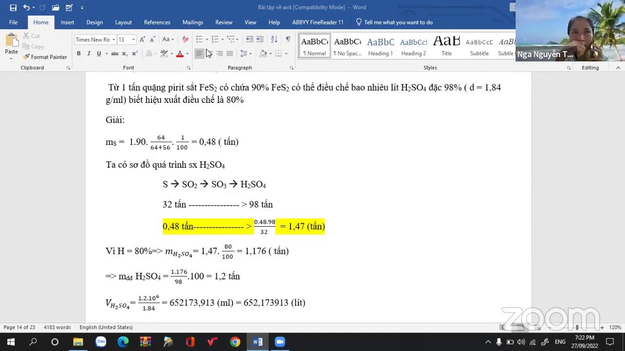 Bài toán hiệu xuất trong sản xuất axit sunfuric