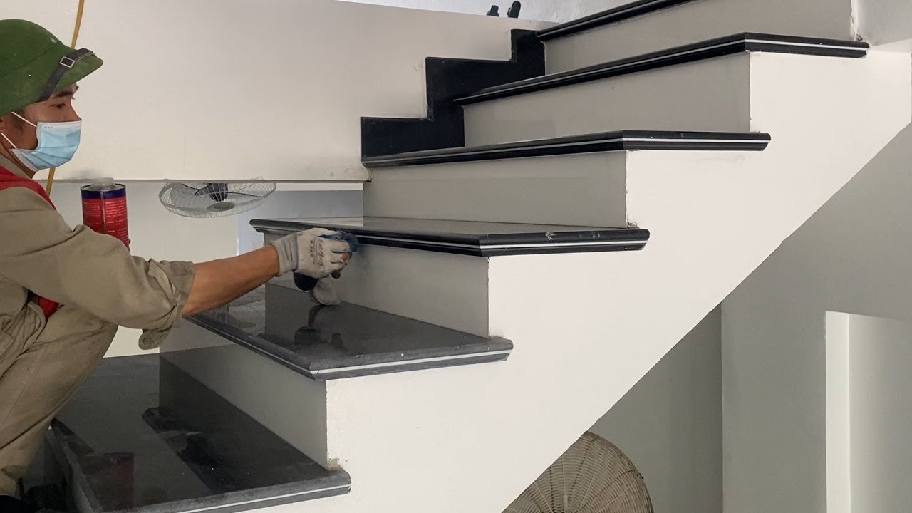 Construction & Install Stairs With Black Granite White Neck Modern - Complete Stairs