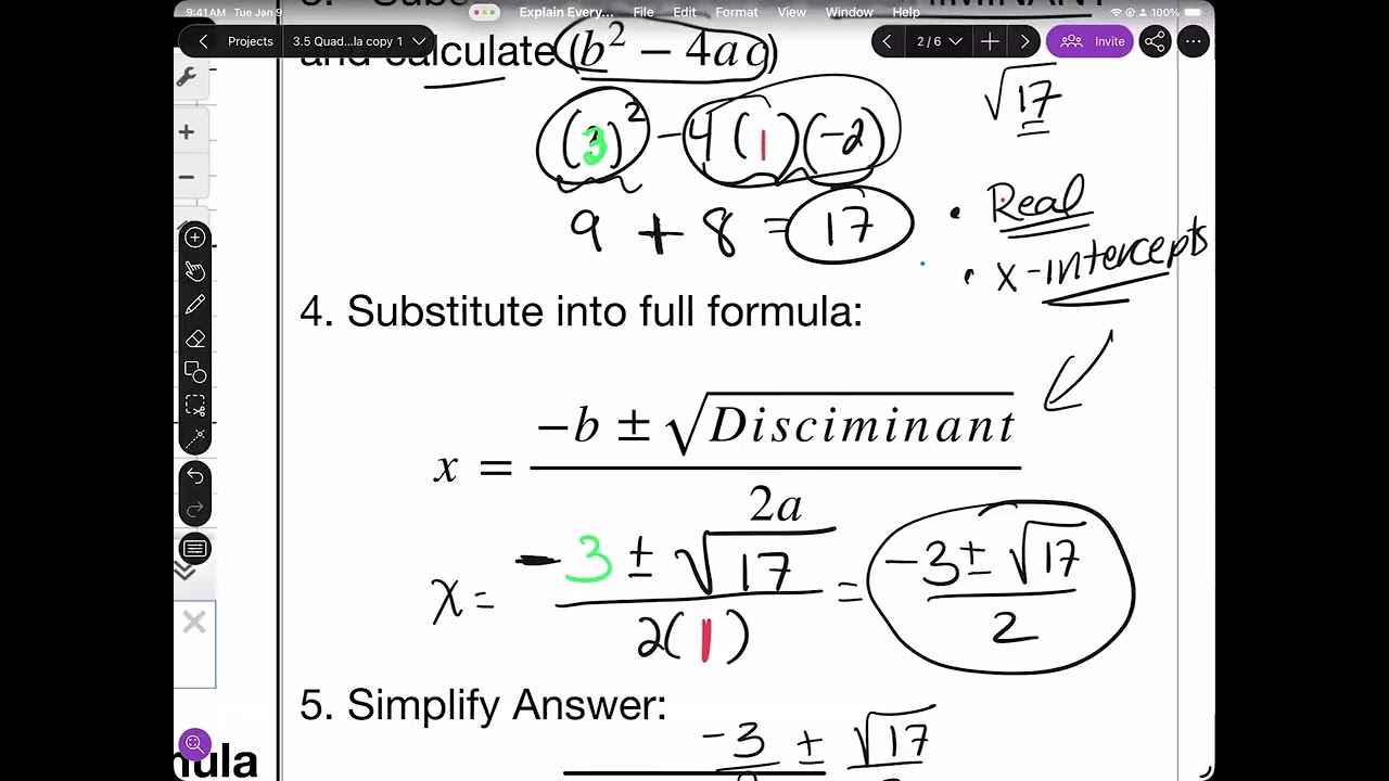3 5 Quadratic Formula Notes