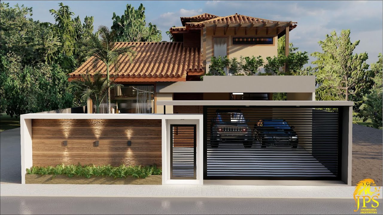 Projeto Moderno de Sobrado 10,00x25,00m 3 Quartos e Piscina com Cascata