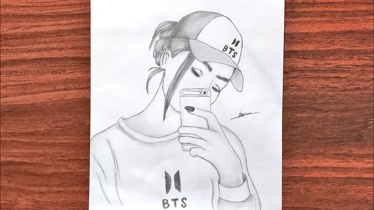 رسم سهل | تعليم الرسم بنت من فرقة BTS كيبوب بالرصاص خطوة خطوة | طريقة رسم وجه بنت كيوت تعليم الرسم