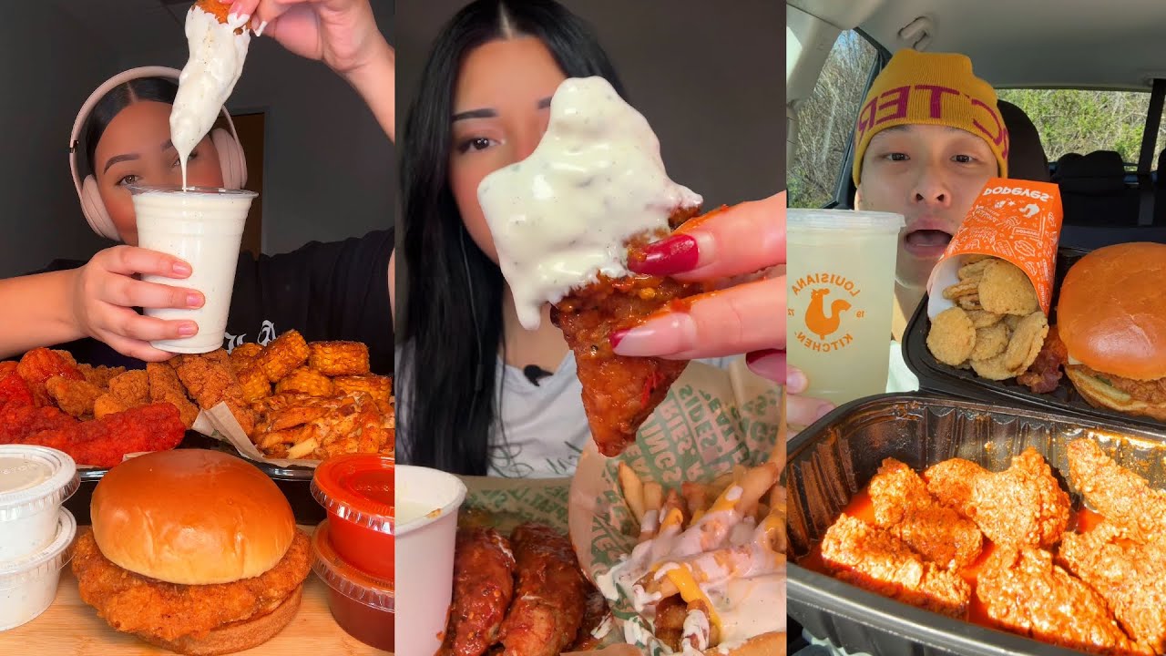 TIKTOK Mukbang Compilation | Wingstop, Popeyes, Cane's, McDonald's, Chipotle & More!