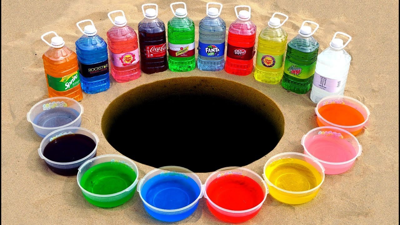 Experiment : Big Coca Cola, Mirinda, Fanta, Mtn Dew, Schweppes vs Mentos Underground !