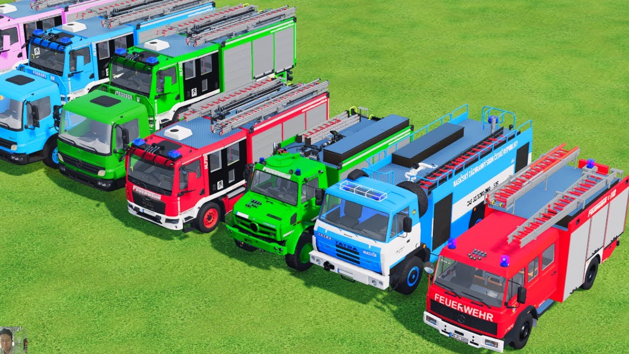 Transporting fire trucks Double Flatbed Trailer truck vs fire truck Game Farming Simulator 22