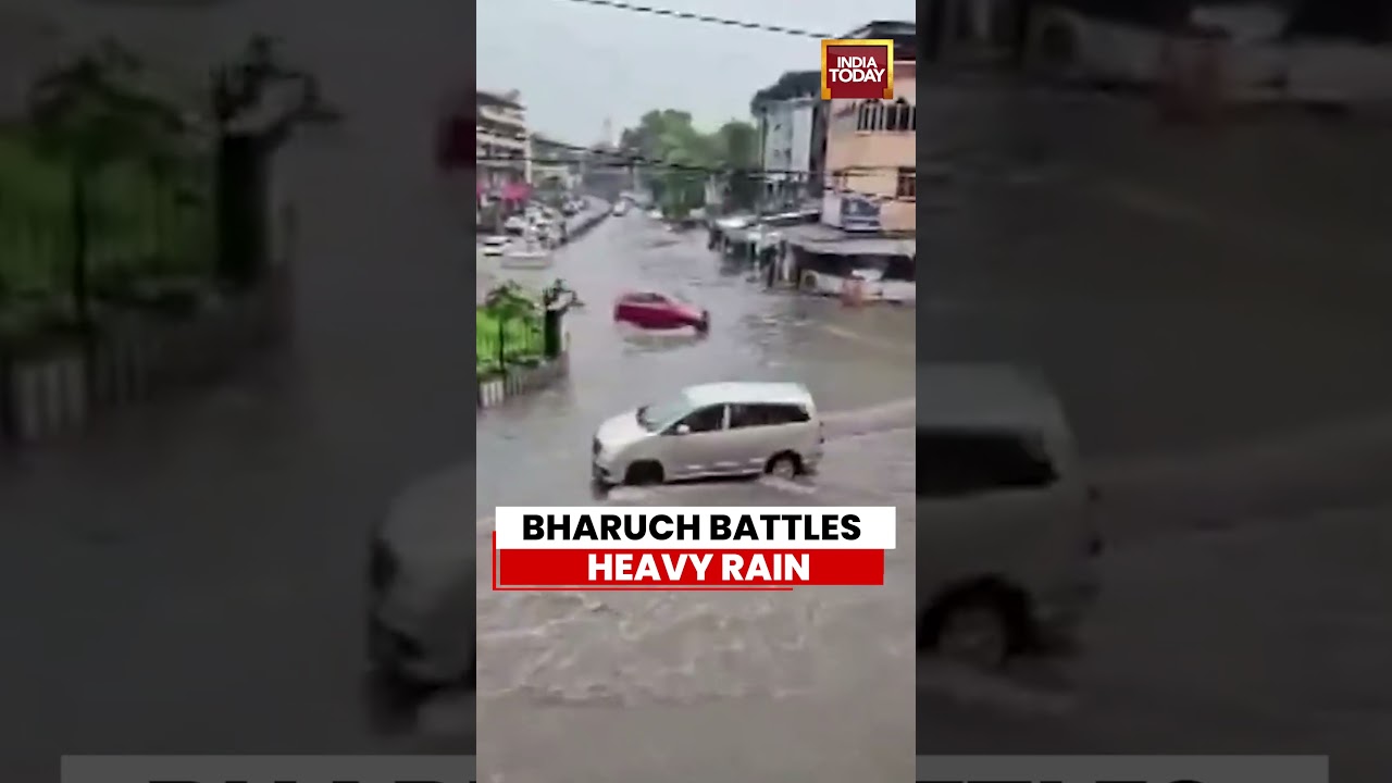 Heavy Rain Triggers Waterlogging In Bharuch, Wall Collapse Damages Vehicles