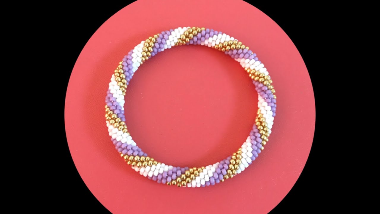 Bracelet spirale crochet en mailles coulées, circonférence 6 perles