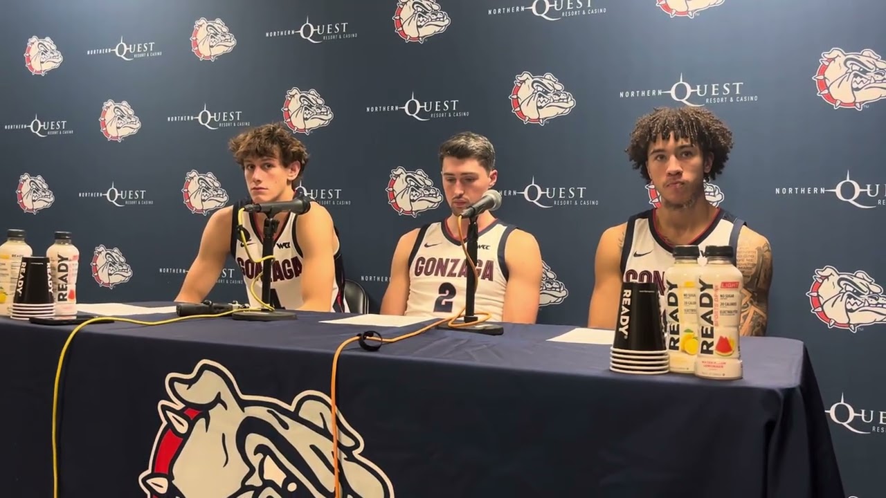 Gonzaga’s Davis Fogle, Steele Venters and Jalen Warley post Northwest