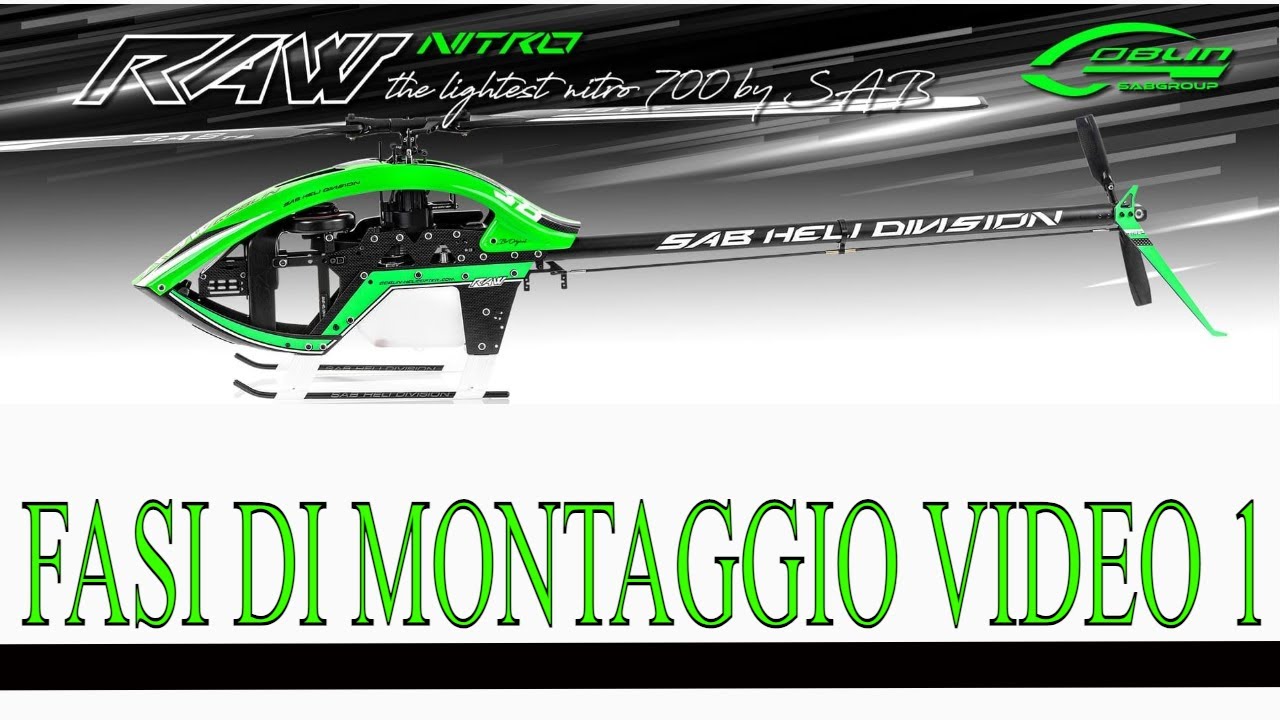 video fasi di montaggio elicottero radiocomandato flybarless RC a scoppio Sab Goblin Raw 700 Nitro