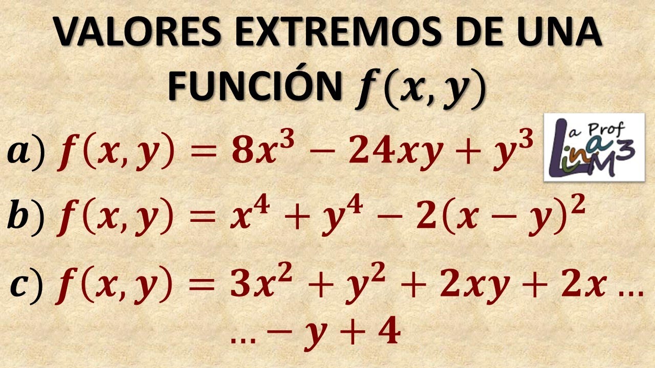 Valores extremos en f(x,y) | Puntos sillas | Puntos máximos y mínimos | La Prof Lina M3