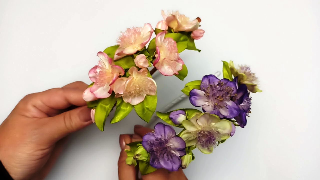 Ribbons Flower and buds. DIY/Flor y capullo de cintas/ Цветок и бутон из лент 2.5 сm