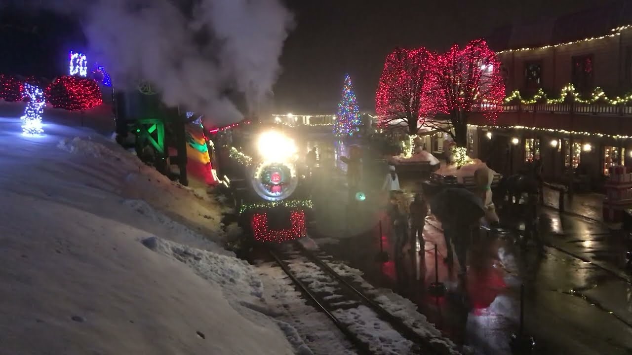 Christmas Train  leaving town at Tweetsie Railroad in the Snow