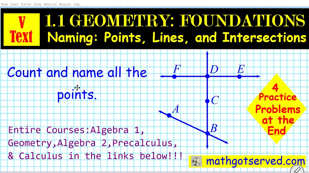 1.1 Geometry Foundations Naming Lines Points Intersections collinear Mathgotserved Teachers pay kuta