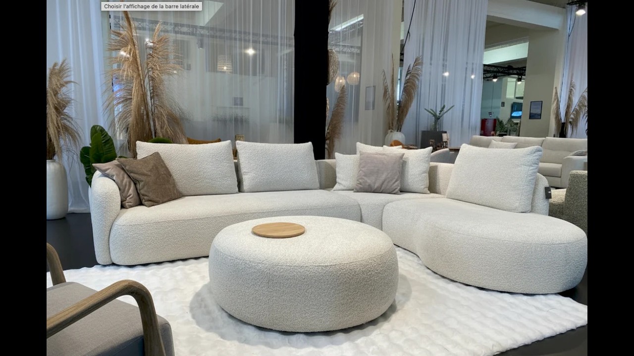 Canapé d’angle bouclette beige arrondi COCOON | Design chic & confort enveloppant
