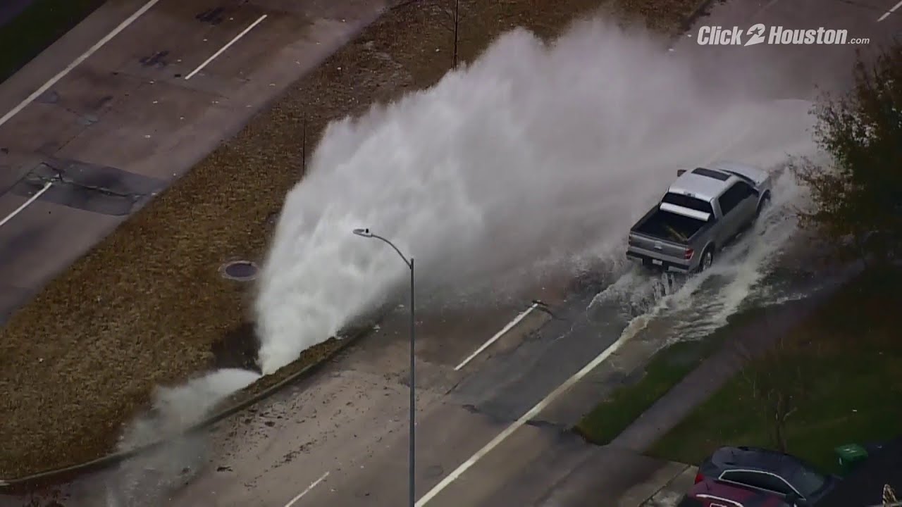 Sky 2 over northwest Houston after broken fire hydrant floods streets