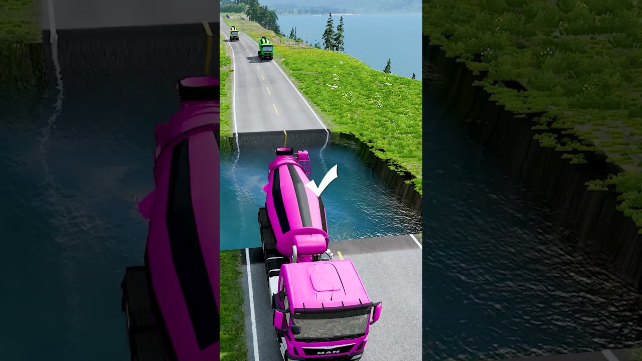 Mixer trucks vs huge water pit #2 | #beamngdrive #beamngcarcrash #constructionvehicle #dumptruck