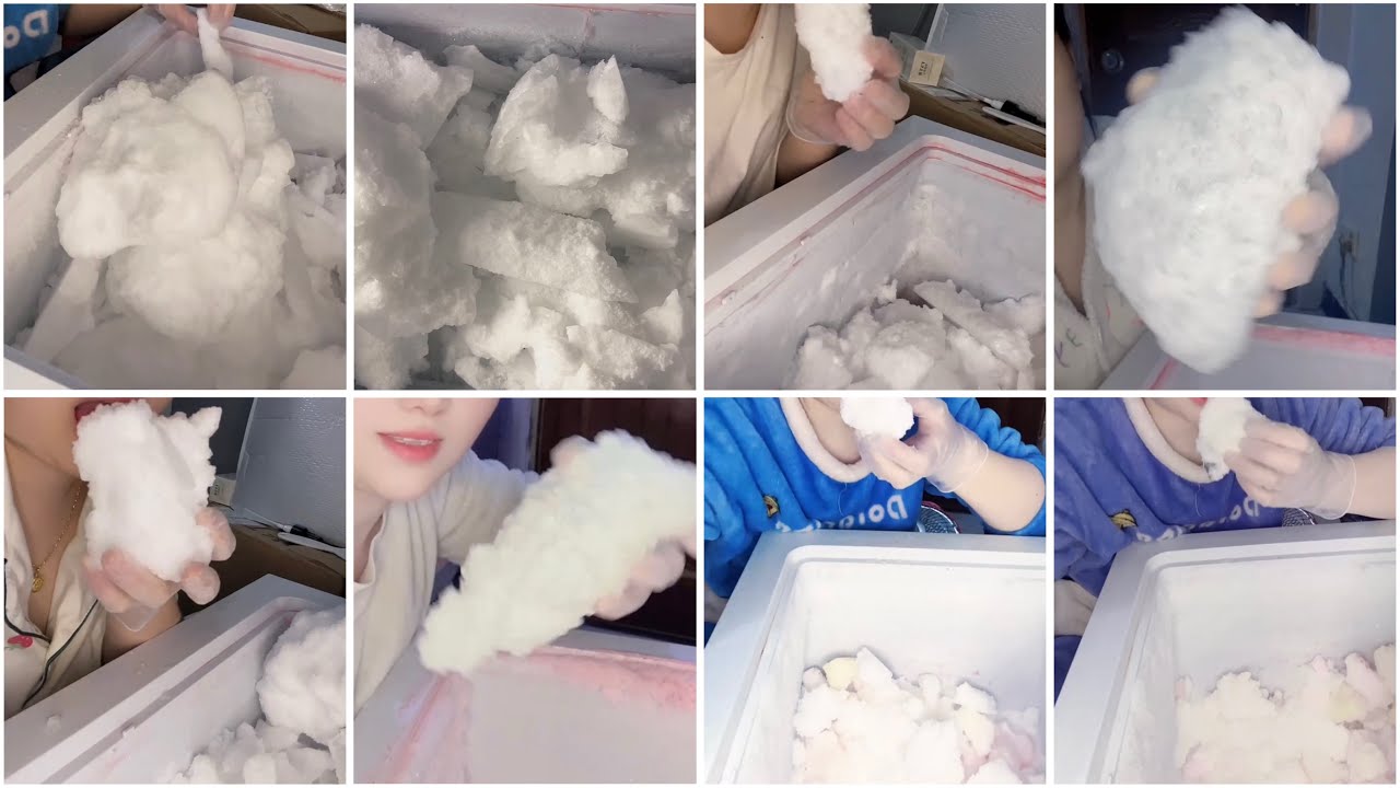 EATING SUPER CRISPY AND SQUEAKY FREEZER FROST ONLY BITES ASMR/ ICE EATING COMPILATION