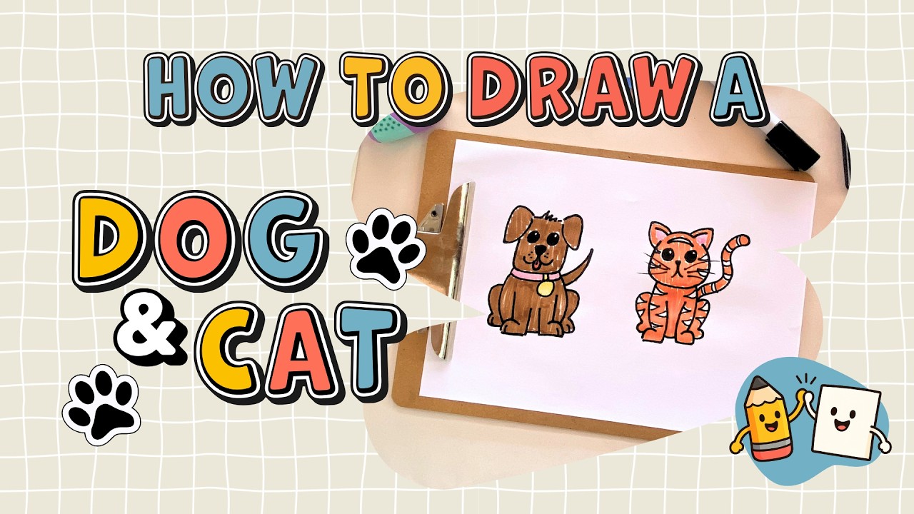 How to Draw a cute Dog 🐶 & Cat 🐱 | Easy Drawing for Kids