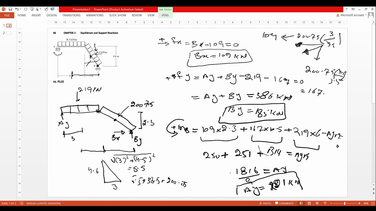find the support reaction of inclined beam//structure bay