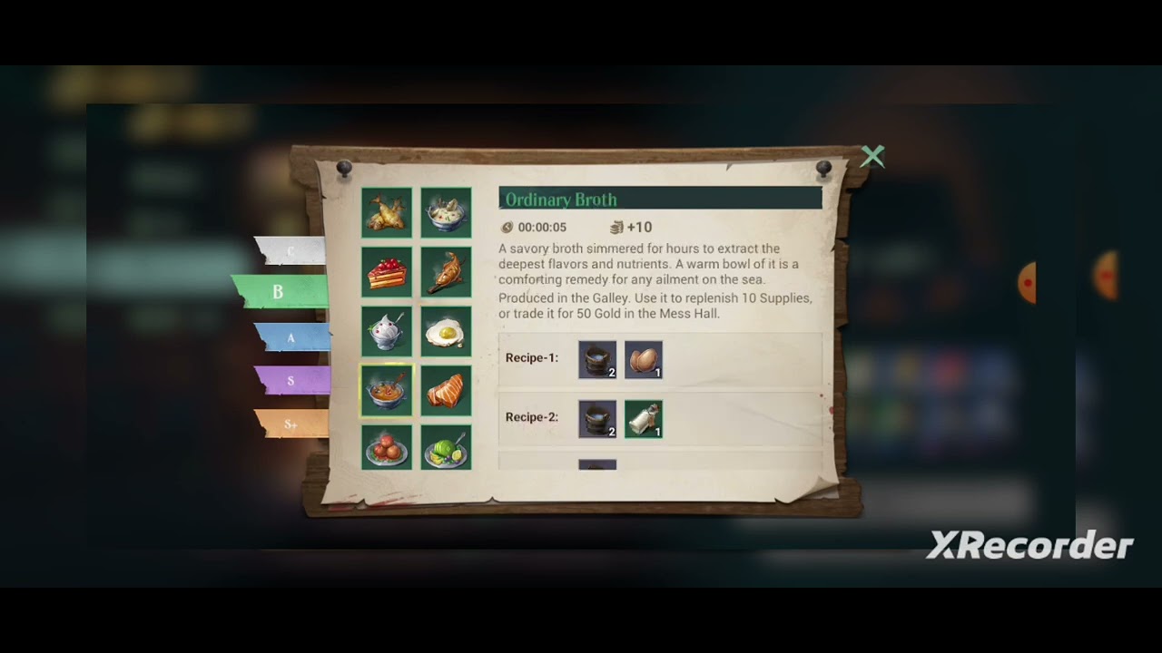 Sea of Conquest gameplay (food and drinks recipes)