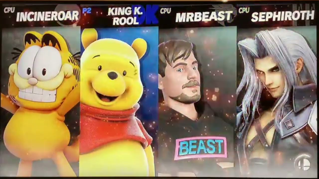 Smash Mods. Ultimate - Garfield Vs Pooh Bear Vs Mr. Beast Vs Sephiroth