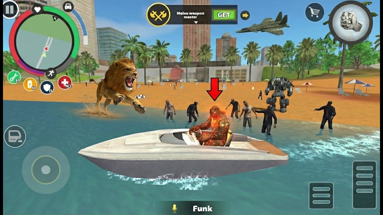 Rope Hero Vice Town (Stone Giant Drive Boat Ship) sea king stone man fight police and robot - HD