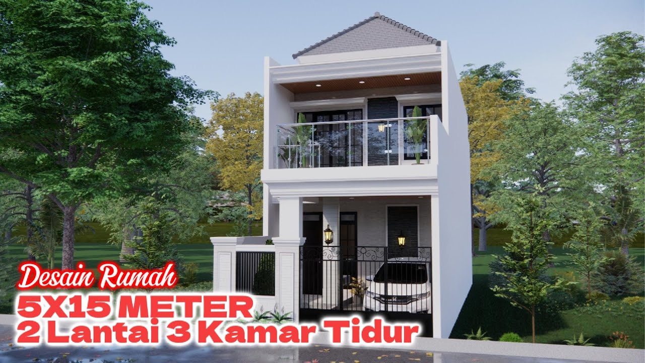 Проект дома 5х15 метров, 2 этажа, 3 спальни.