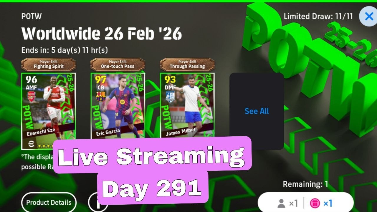 Efootball 2026 mobile fan  account rank game/ Days 291