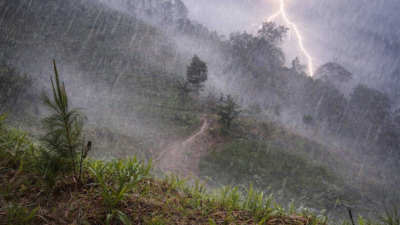 Epic Mountain Rainstorm Over Green Fields | Relaxing Nature Walk #indonesianrain 
