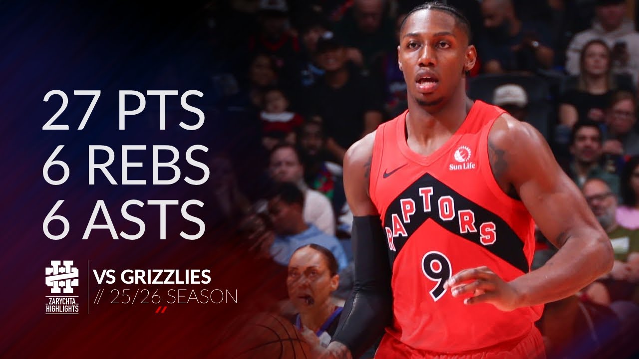 RJ Barrett 27 очков 6 подборов 6 передач против Grizzlies в сезоне 25/26