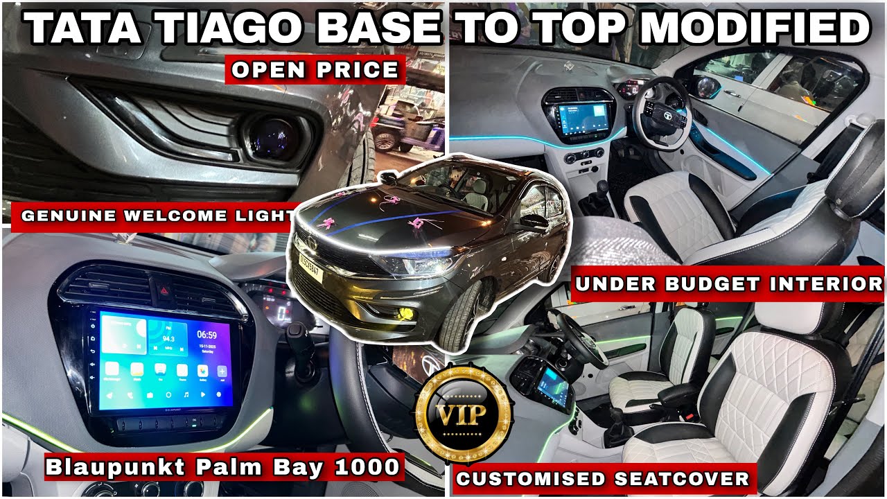 TATA TIAGO BASE TO TOP MODIFIED🔥BUDGET INTERIOR 🔥BLAUPUNKT PALMBAY 1000🔥#tatatiagofacelift 