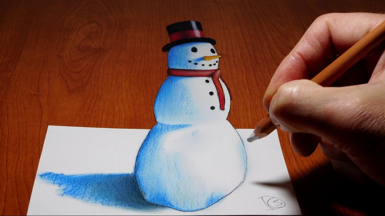 Snowman, 3D Trick Art on Paper