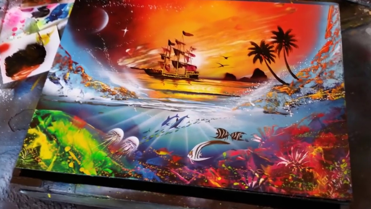 Sunset and reef spray paint