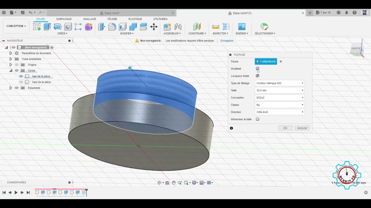 tuto de conception d'un filetage et d'un taraudage fusion 360