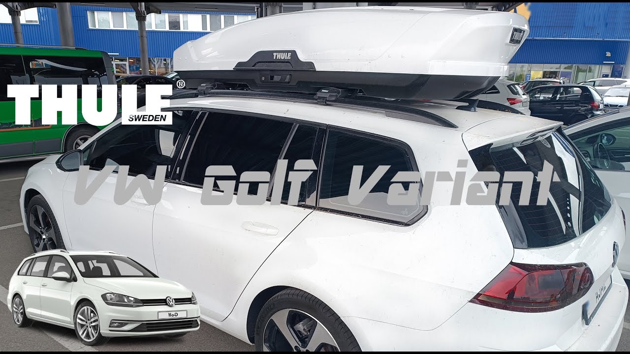 Roof rack bars with railing Thule Wingbar Edge for VW Golf Variant vs Cargo Box Motion XT XL