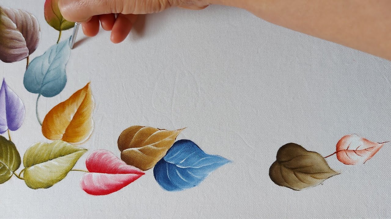 Pintura de folhas em várias cores